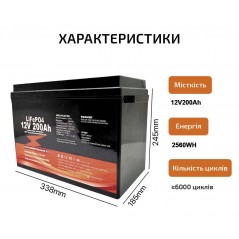 LiFePO4 аккумулятор 200Аг 12.8В BMS 100A для інвертора 1200Вт +Bluetooth модуль